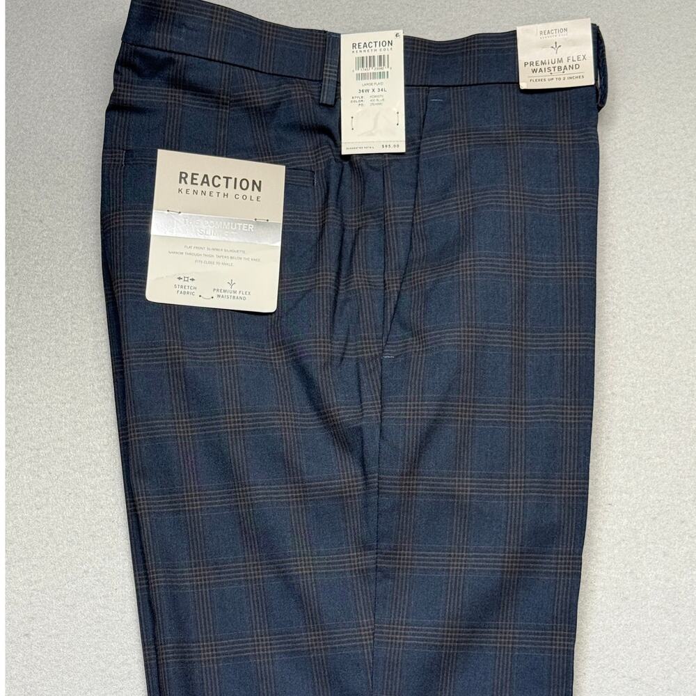 Kenneth Cole Reaction Men's Slim-Fit Stretch Dress Pants Navy 36x34 $95